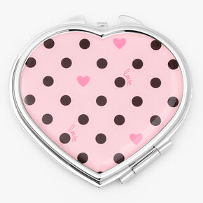 Pink Polka Dot Hearts Compact Mirror,