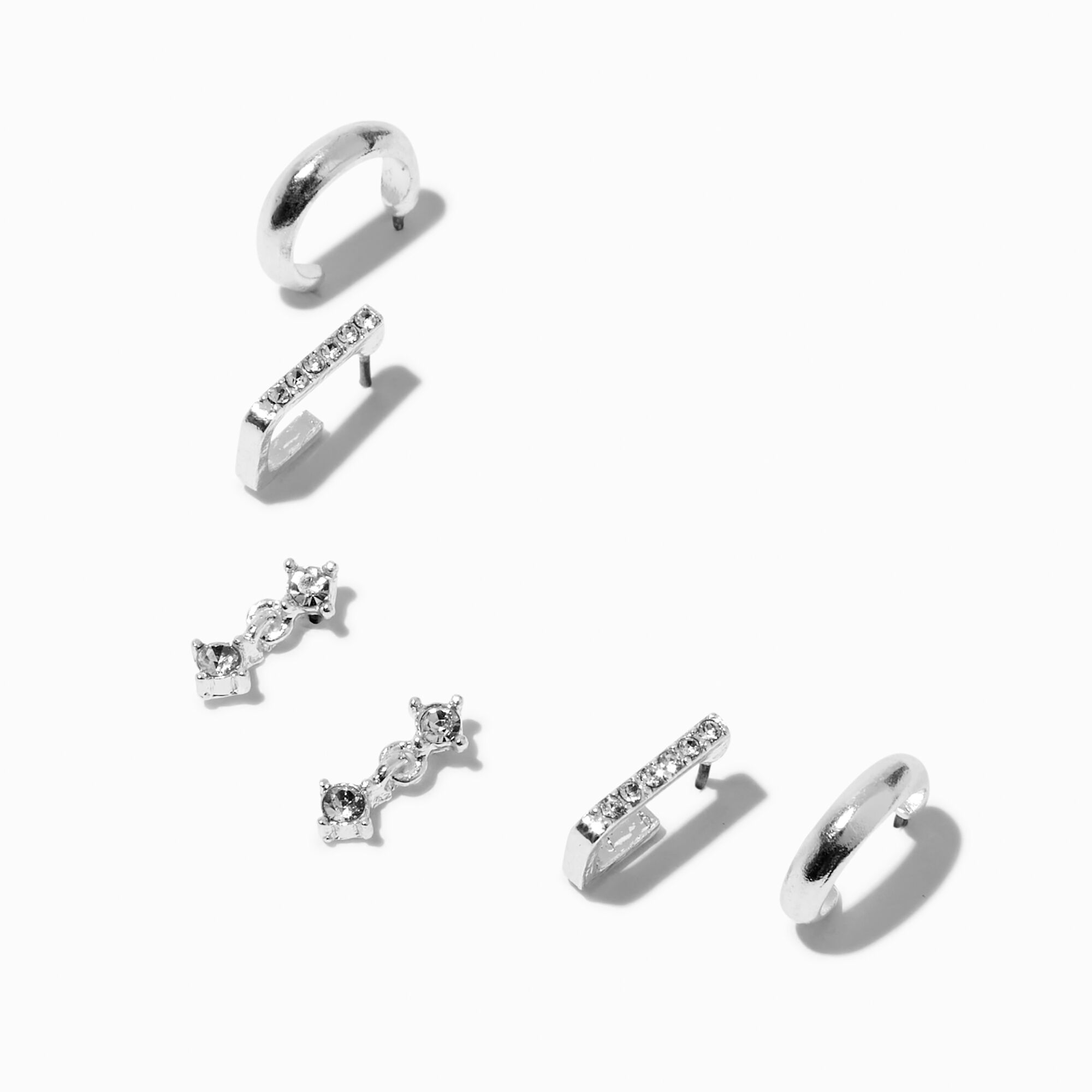 View Claires Embellished Tone Earring Stackables Set 3 Pack Silver information