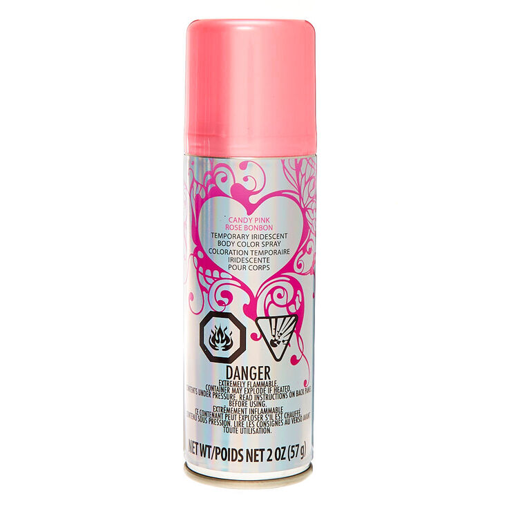 Claire's Spray coloré pour le corps irisé temporaire – Rose bonbon