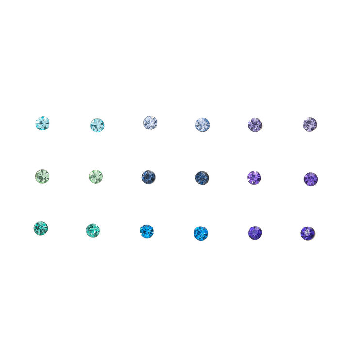 Clous d&#39;oreilles avec strass couleur bleu glacier - Lot de 9,