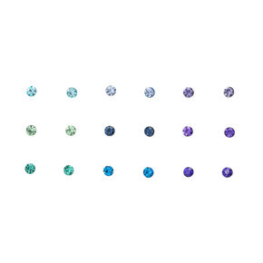 Icy Blue Crystal Stud Earrings - 9 Pack,