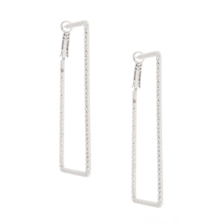 Silver 60MM Textured Square Hoop Earrings | Claire's US