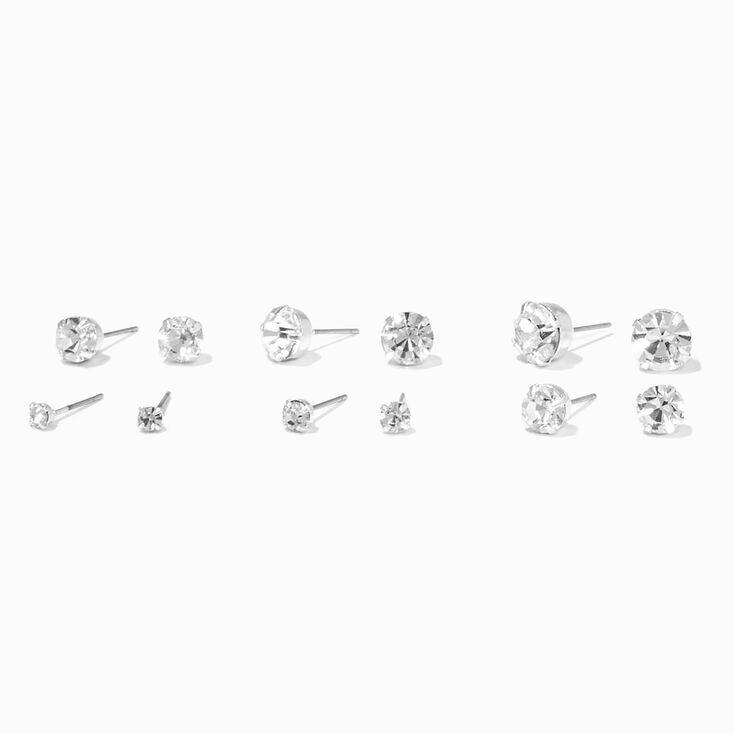 Silver Embellished Graduated Round Stud Earrings - 6 Pack,