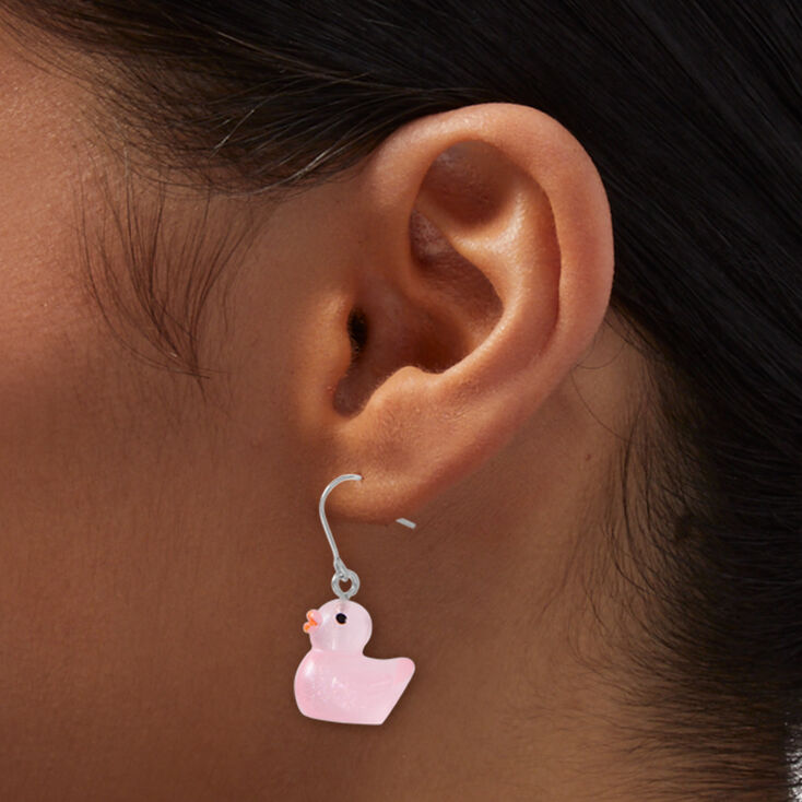 Pink Glow in the Dark Rubber Duck 0.75&quot; Drop Earrings,