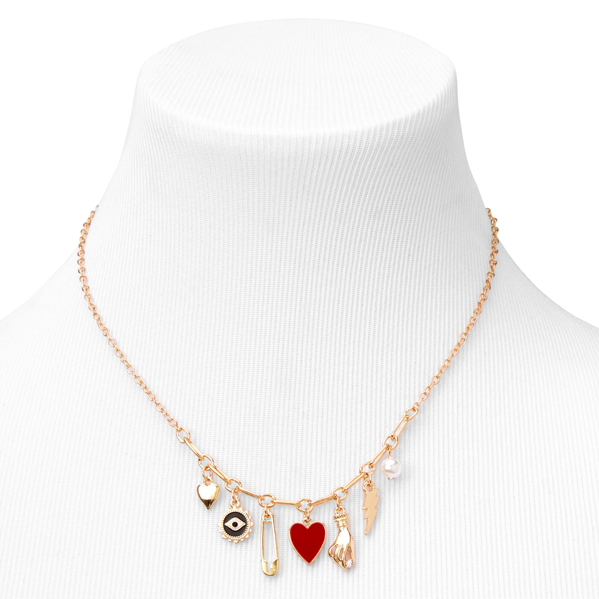 Collier à pendentif 40 cm avec breloques porte-bonheur couleur dorée,