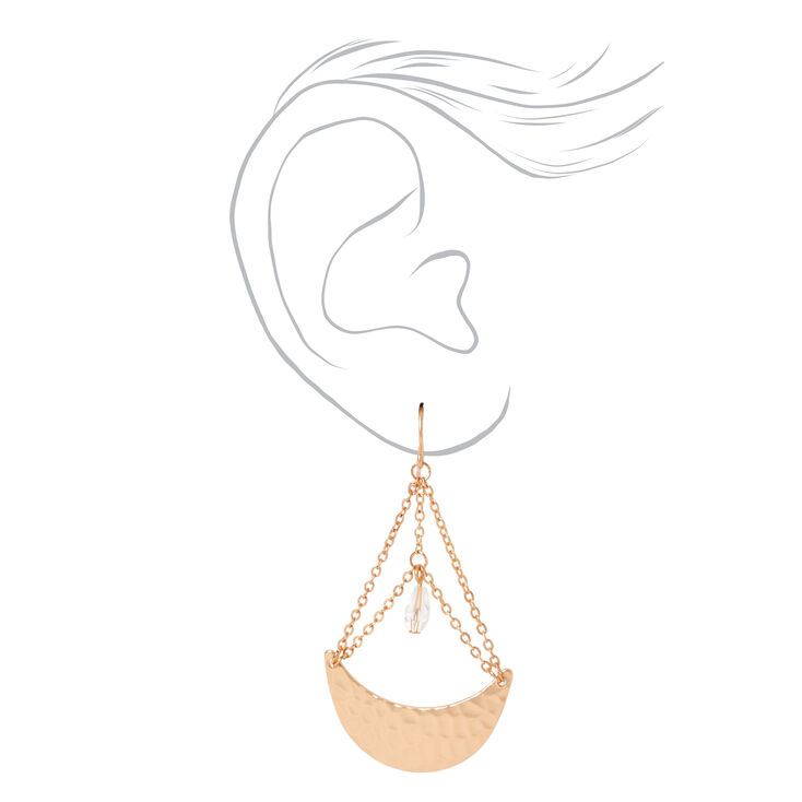 Gold 2&quot; Hammered Celestial Drop Earrings,
