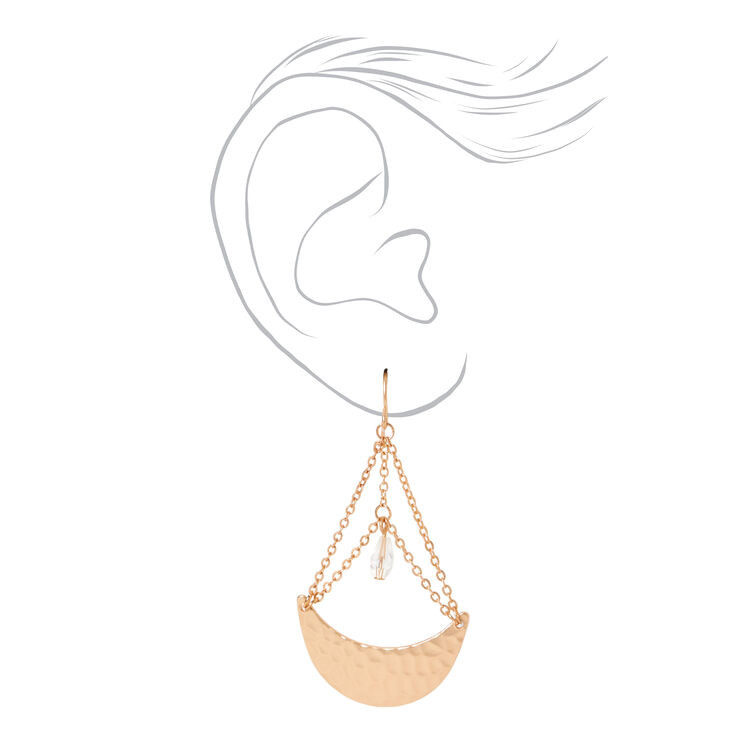 Gold 2&quot; Hammered Celestial Drop Earrings,