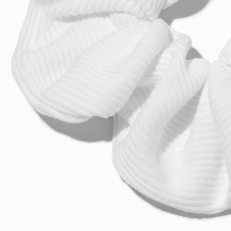 Ribbed White Hair Scrunchie,