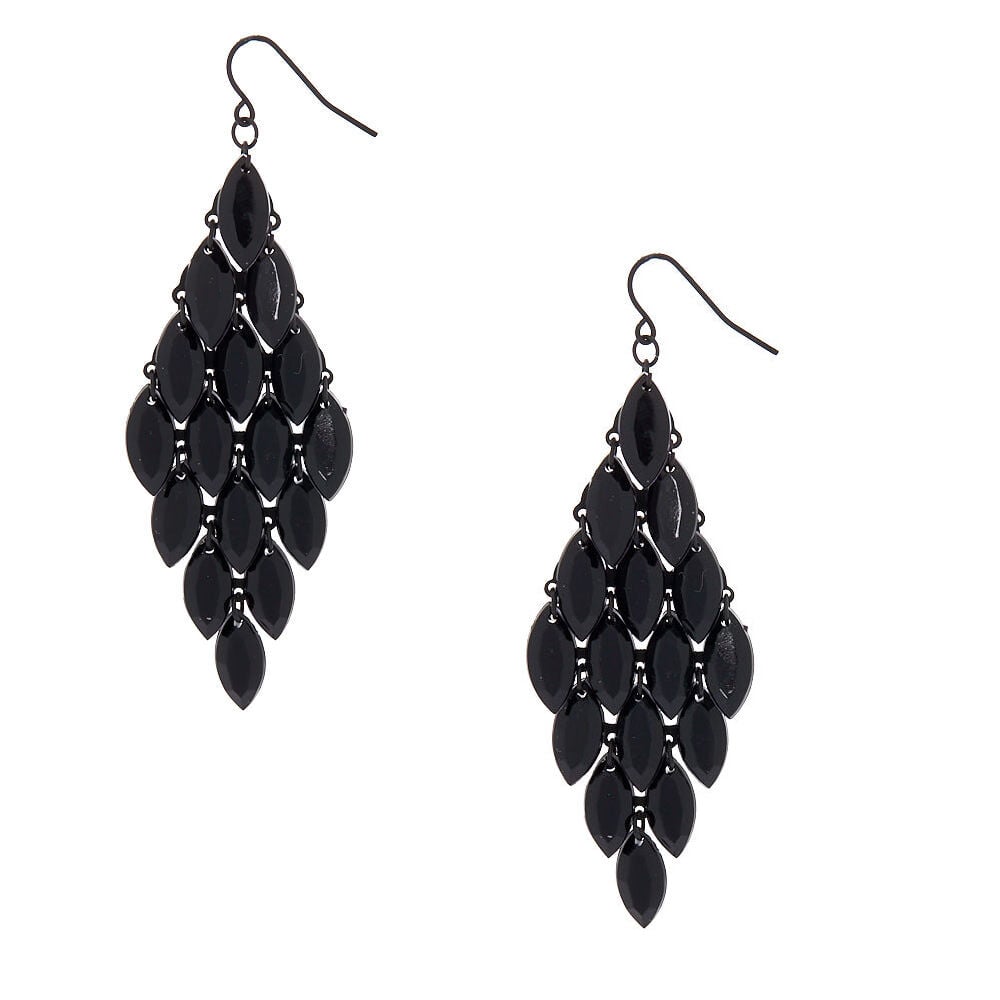 3 Teardrop Chandelier Drop Earrings Black