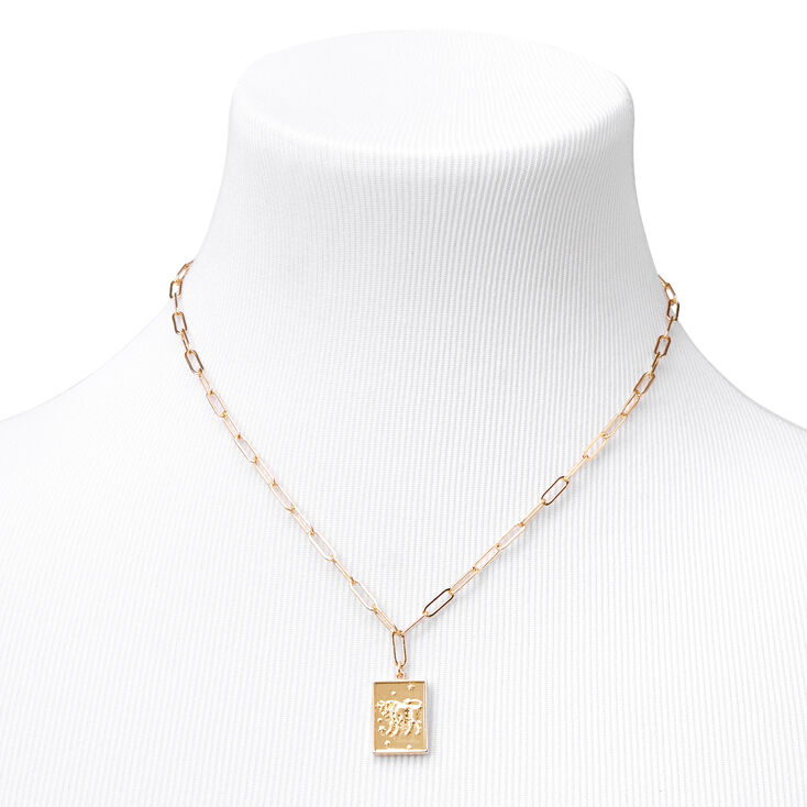 Gold Rectangle Zodiac Symbol Pendant Necklace - Taurus,