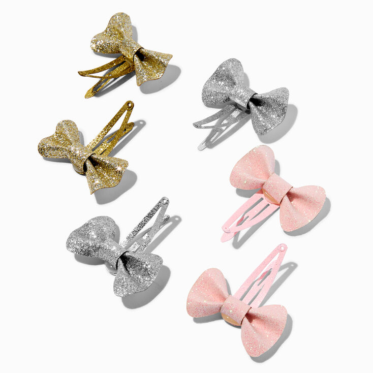 Claire's Club Glitter Bow Snap Hair Clips - 6 Pack