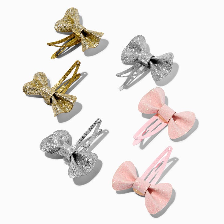 Claire&#39;s Club Glitter Bow Snap Hair Clips - 6 Pack,