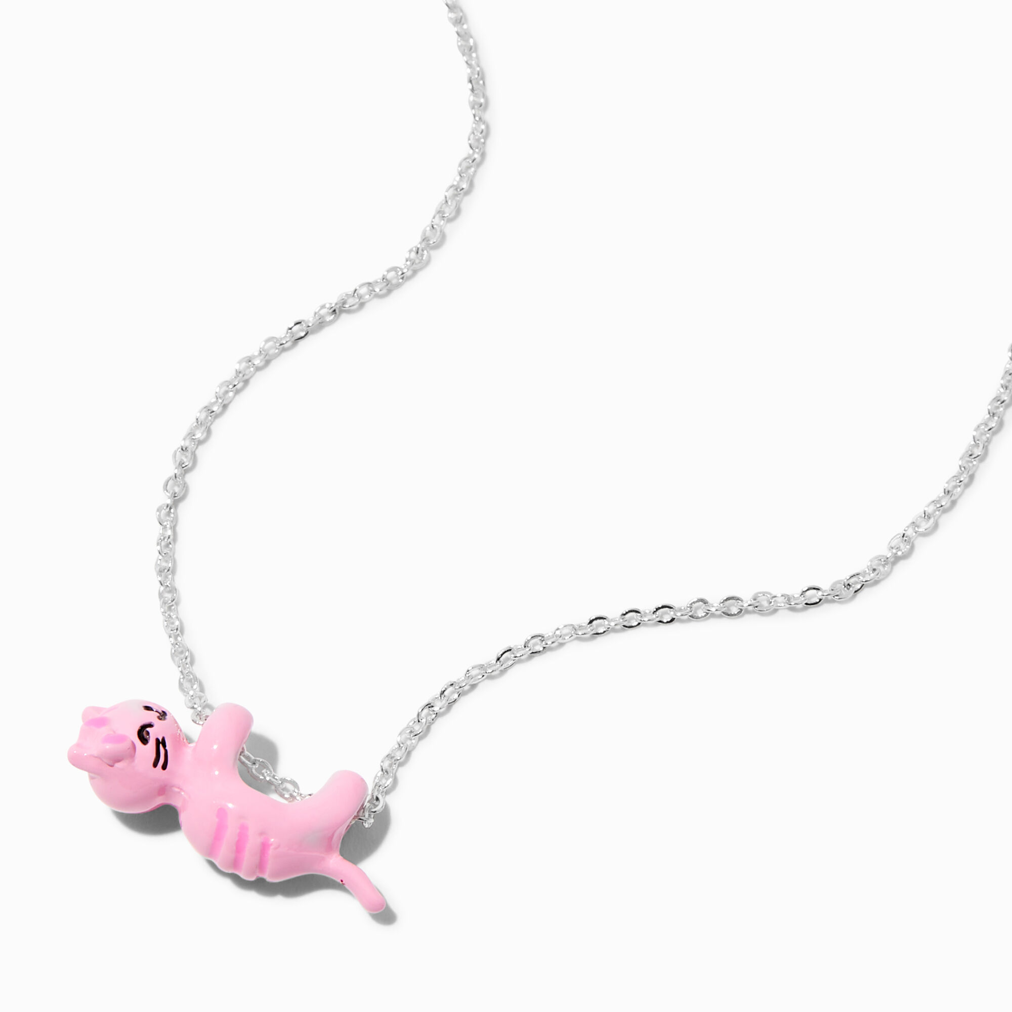 View Claires Hanging Cat Pendant Necklace Pink information
