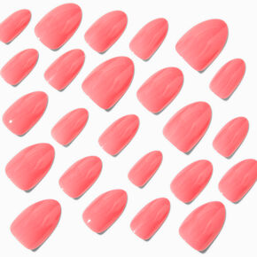 Coral Pink Glossy Short Almond Vegan Faux Nail Set - 24 Pack,