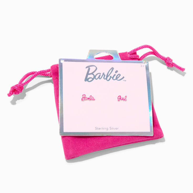 Barbie&trade; Pink Barbie Girl Sterling Silver Stud Earrings,