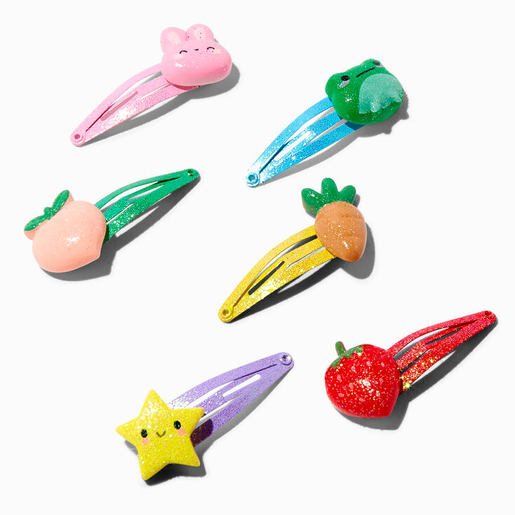 Claire&#39;s Club Glitter Icons Snap Hair Clips - 6 Pack,