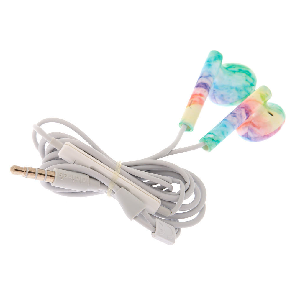Rainbow Marble Earbuds with Mic,