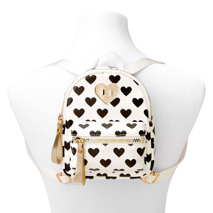 Claire&#39;s Club Heart Print White Backpack,