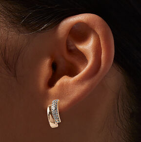 Gold-tone Crystal Double Decker Stud Earrings ,