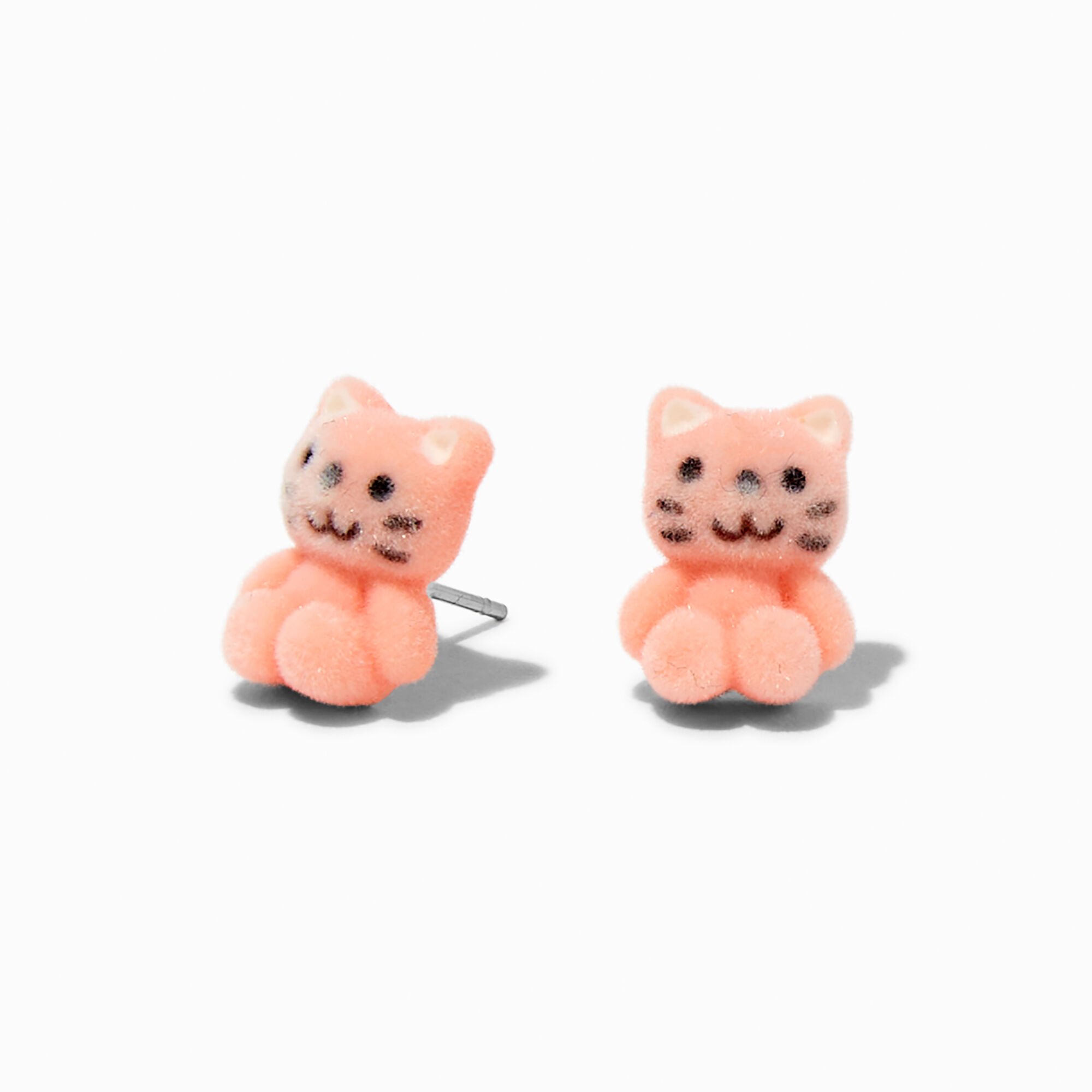 Pink Fuzzy Cat Stud Earrings,