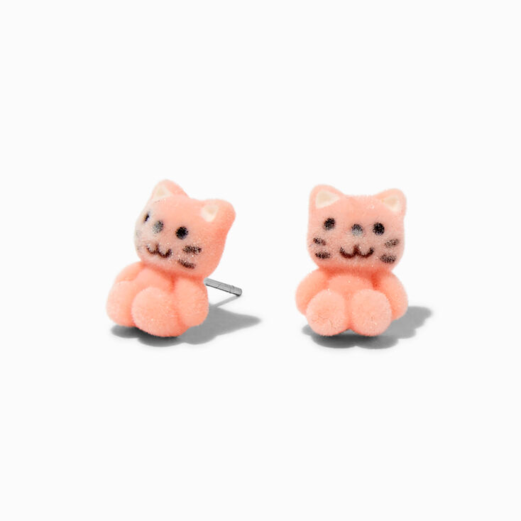 Pink Fuzzy Cat Stud Earrings,