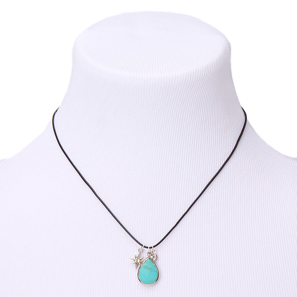 Stone Teardrop Pendant Necklace - Turquoise,