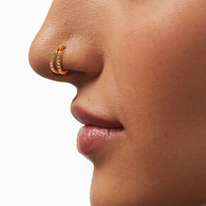Gold-tone Titanium Crystal Double Row 18G Nose Ring ,