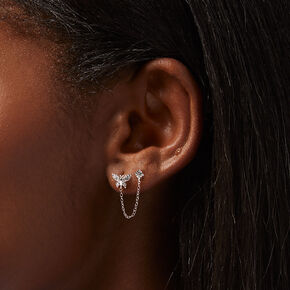 Boucles d&rsquo;oreilles &agrave; cha&icirc;ne papillon en argent,