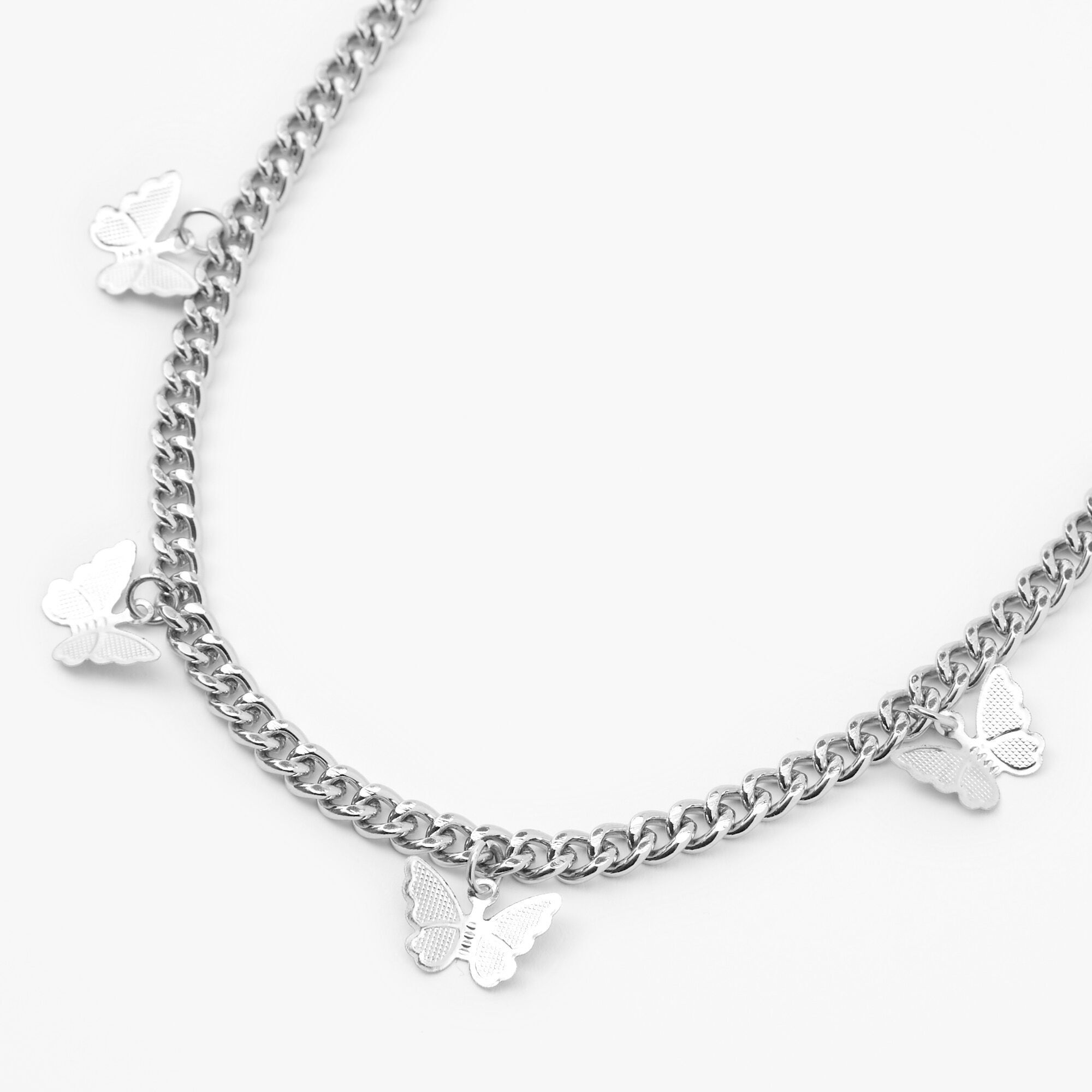View Claires Tone Butterfly Charm Chain Necklace Silver information