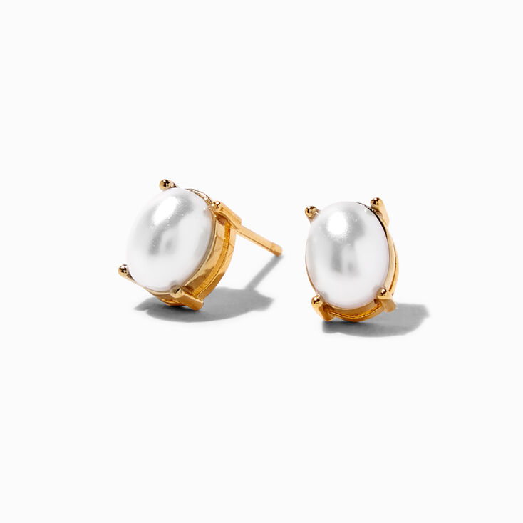C LUXE by Claire&#39;s 18k Yellow Gold Plated 8MM Pearl Oval Stud Earrings,