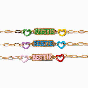 Best Friends Gold-tone &quot;Bestie&quot; Heart Adjustable Bracelets - 3 Pack,