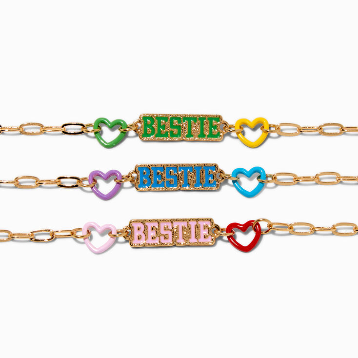 Best Friends Gold-tone &quot;Bestie&quot; Heart Adjustable Bracelets - 3 Pack,