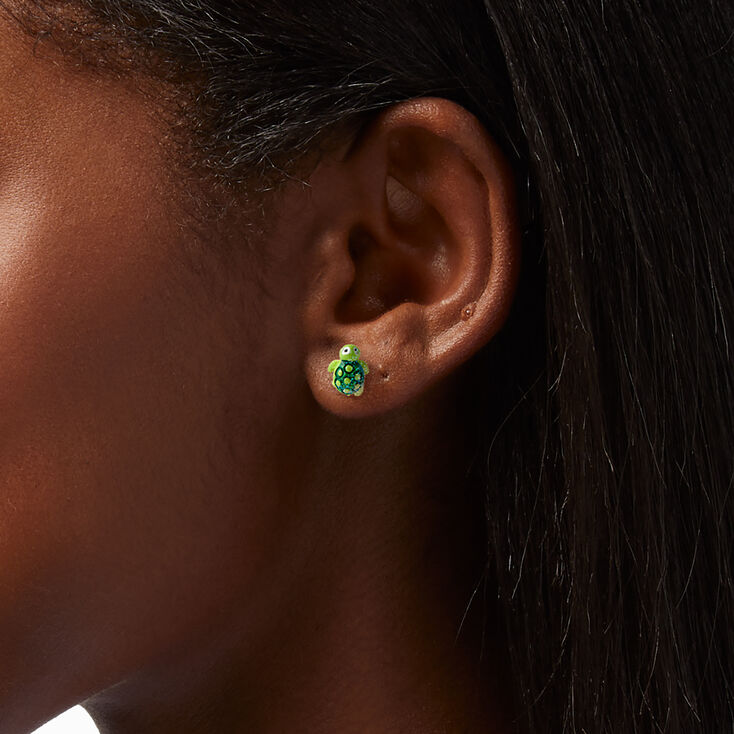 Green Glitter Turtle Stud Earrings,