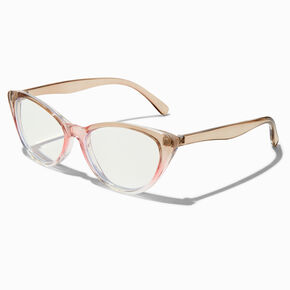 Solar Blue Light Reducing Pink &amp; Brown Clear Cat Eye Clear Lens Frames,