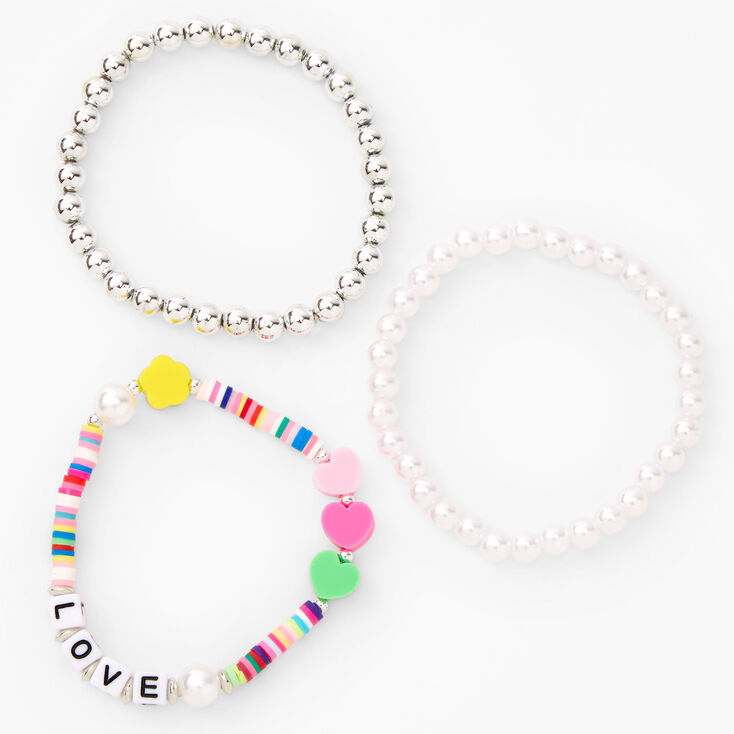 Rainbow Love Disc Beaded Stretch Bracelets - 3 Pack,