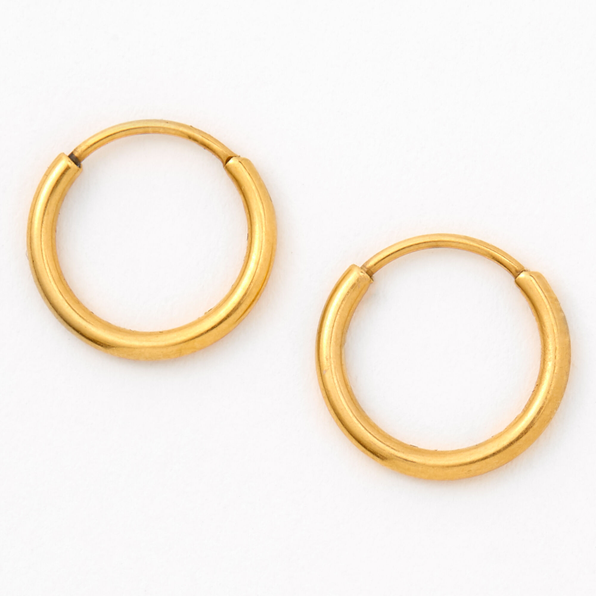 View Claires Titanium 12MM Hinge Hoop Earrings Gold information