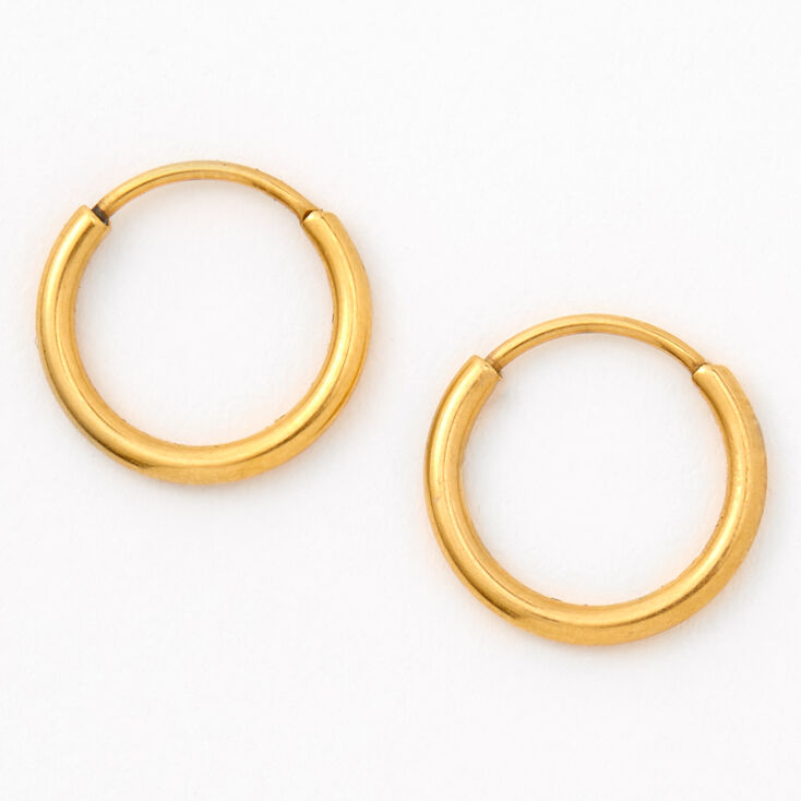 Gold Titanium 12MM Hinge Hoop Earrings,