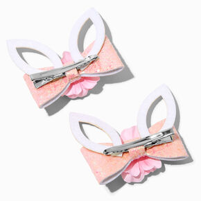 Easter Bunny Ears Glitter Bow Hair Clips - 2 Pack,