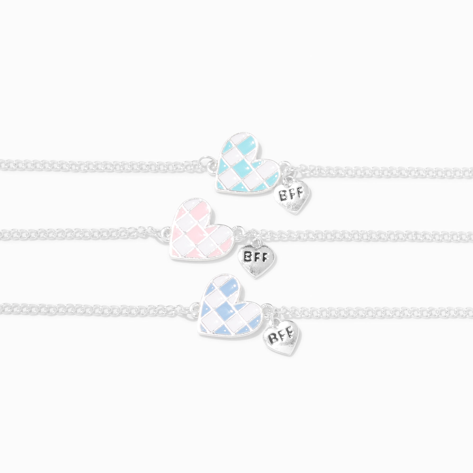 Best Friends Checkered Heart Chain Bracelets - 3 Pack,