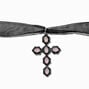 Purple Filigree Cross Pendant Black Ribbon Choker Necklace,