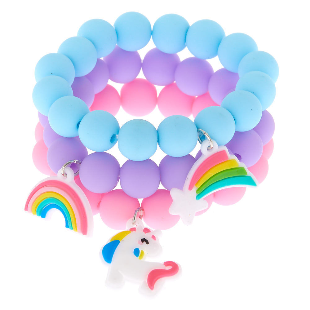 Claire s Club Rainbow Matte Beaded Stretch Bracelets 3 Pack Claire s