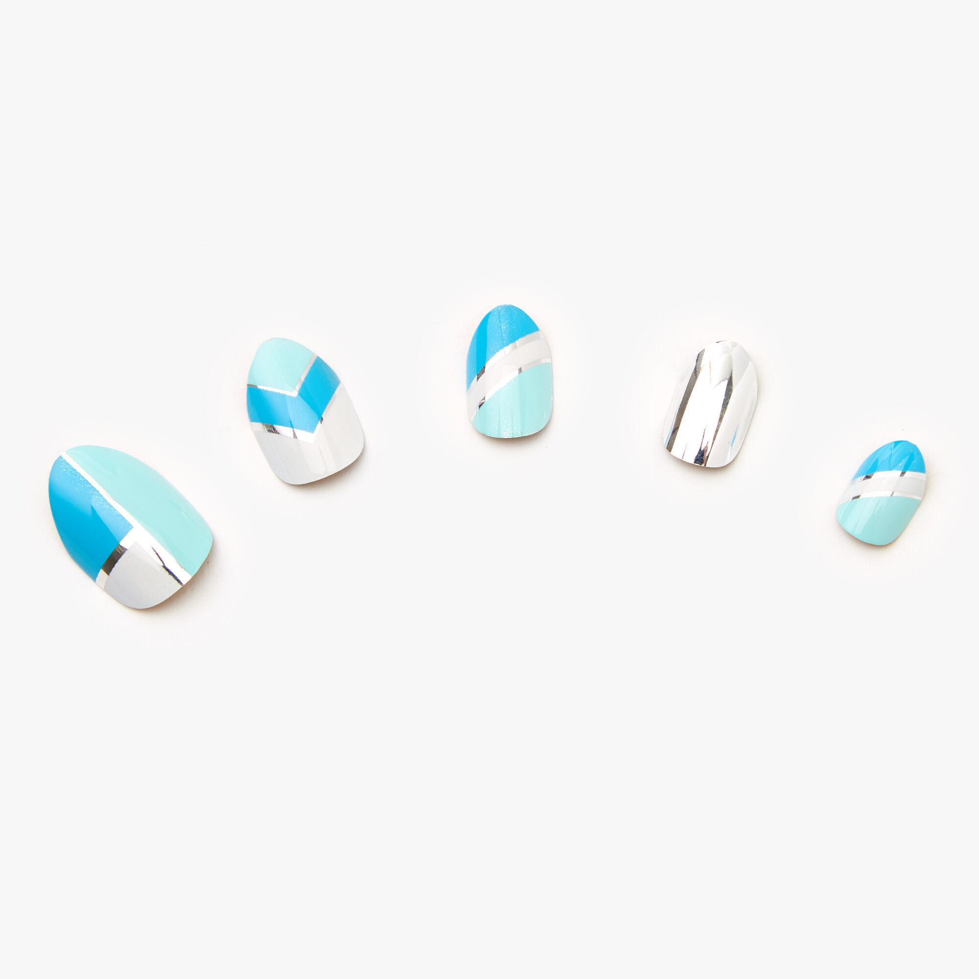 Geometric Stiletto Press On Faux Nail Set - Blue, 24 Pack,