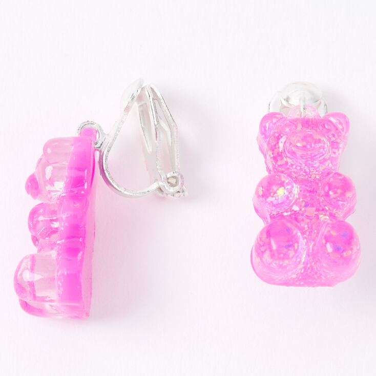 Silver 0.5&quot; Gummy Bear Clip On Drop Earrings - Purple,
