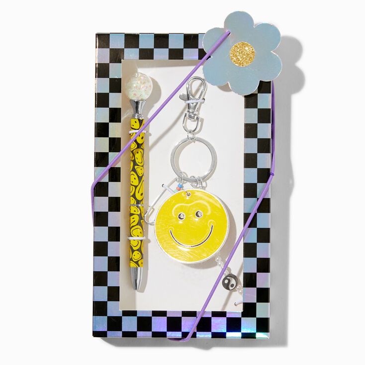 Happy Face Pen &amp; Beaded Keychain Gift Set,