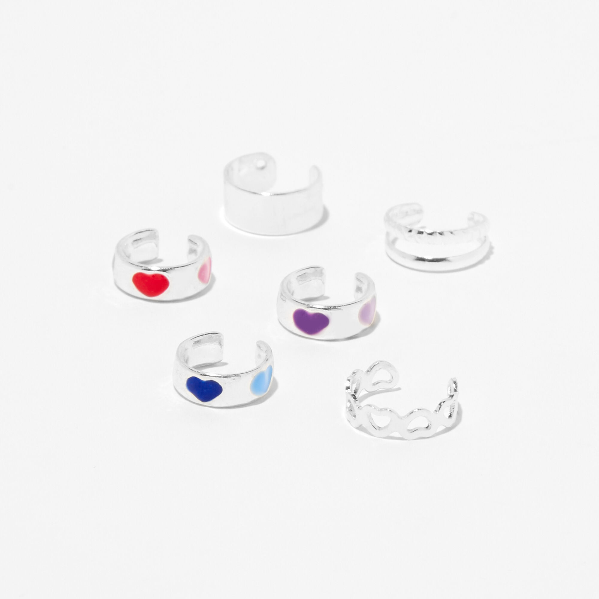 Claire's Manchettes d'oreilles cœur couleur argentée (lot de 6)