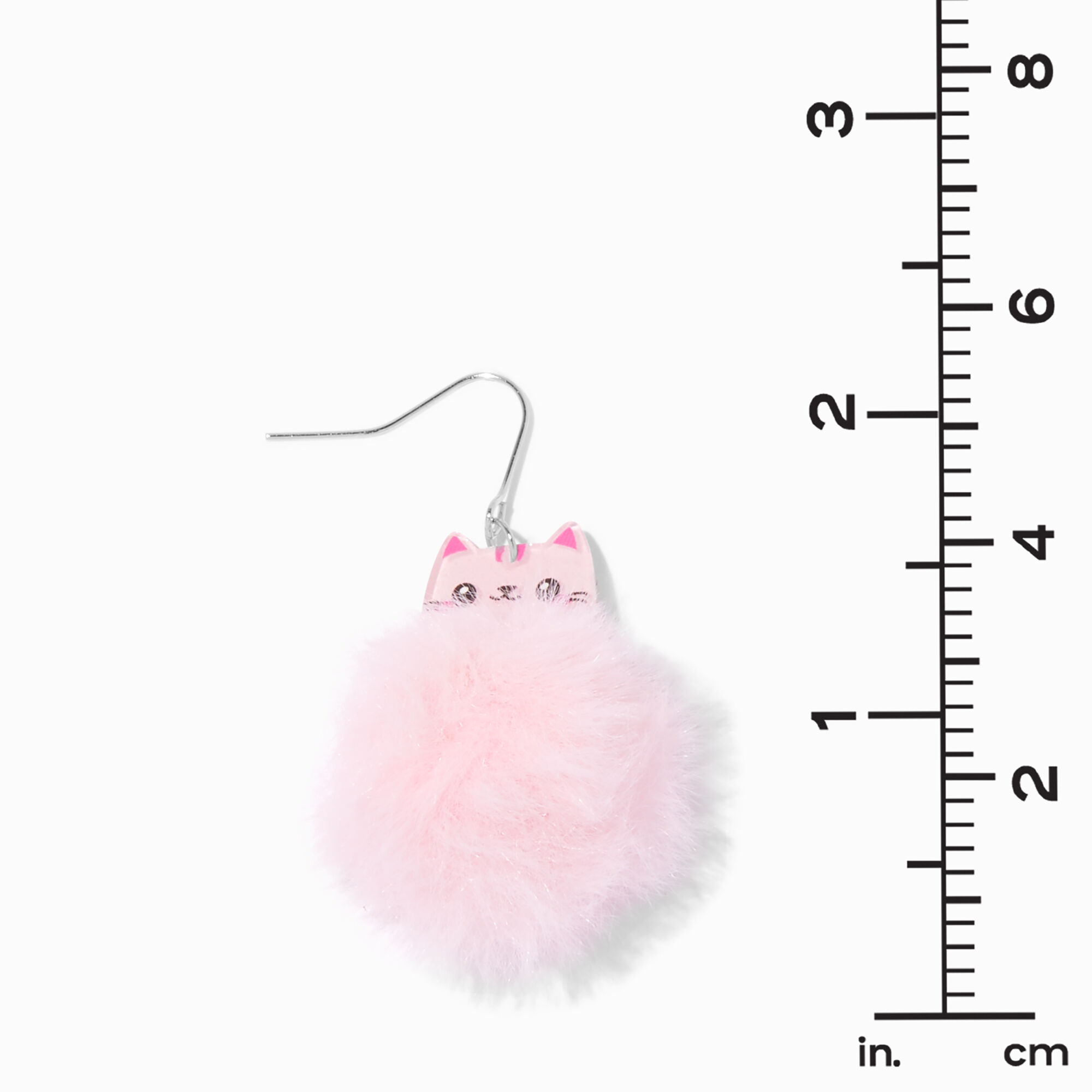 Pink Cat Pom Pom 1.5" Drop Earrings,
