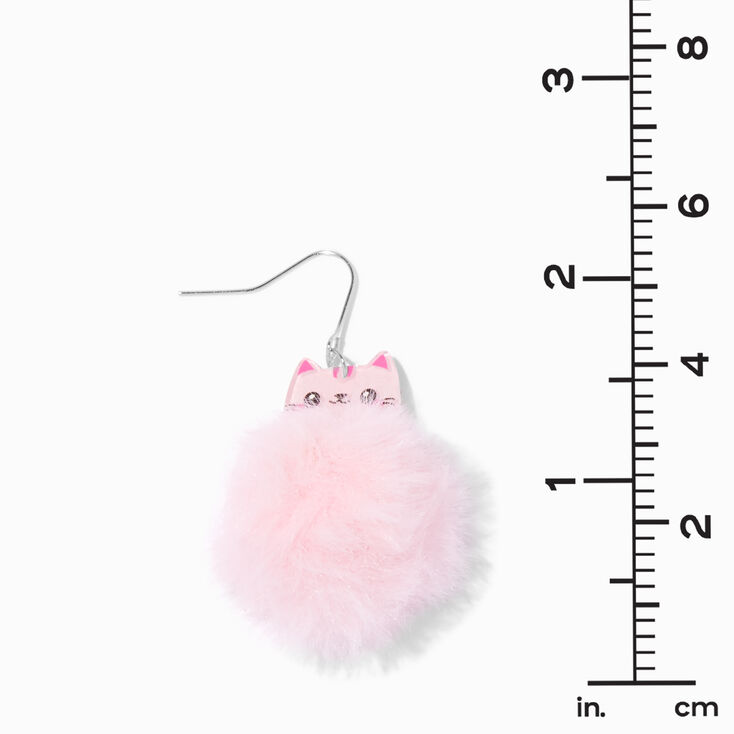 Pink Cat Pom Pom 1.5&quot; Drop Earrings,