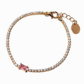 Bracelet tennis couleur dor&eacute;e baguette en zircon cubique d&#39;imitation rose,