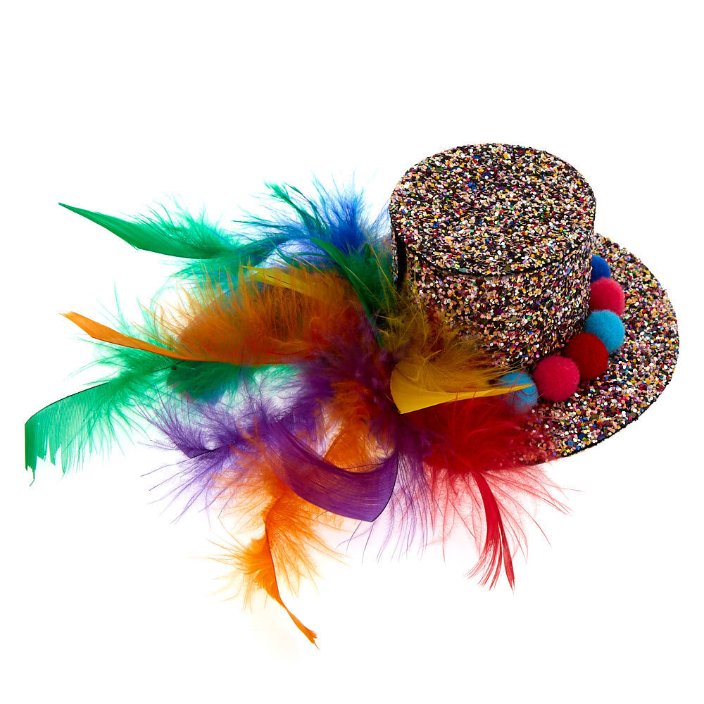 Rainbow Glitter Feather Mini Hat Hair Clip,