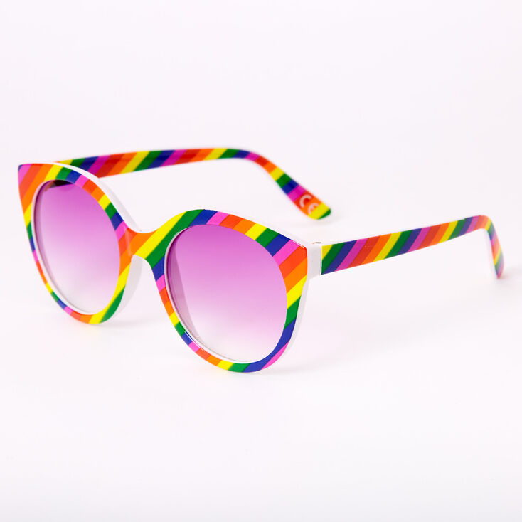 Claire's Lunettes de soleil arrondies style mod à rayures arc-en-ciel